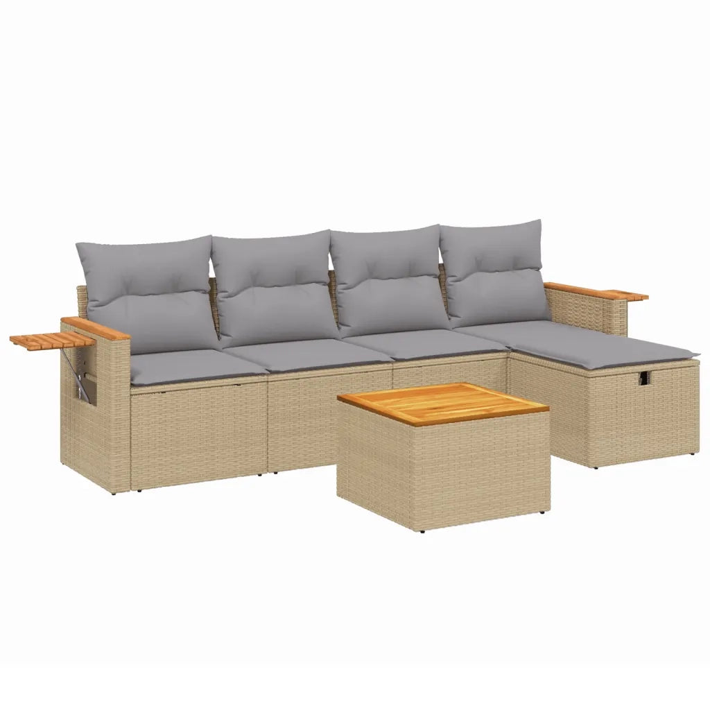 Set Divano da Giardino 6 pz con Cuscini Beige Misto Polyrattan 3265511