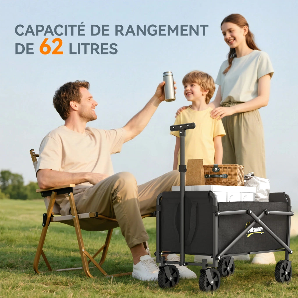 Carrello da giardino con sacchi e ruote ¨C zephmum ¨C nero 64x40x60-84 cm