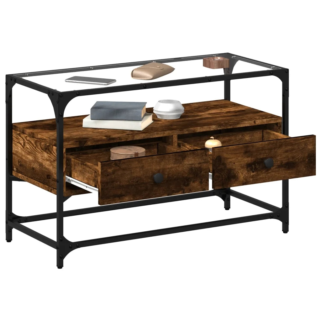 Mobile TV | Armadietto TV | Mobile Porta TV Piano Vetro Rovere Fumo 80x35x51cm Legno Multistrato