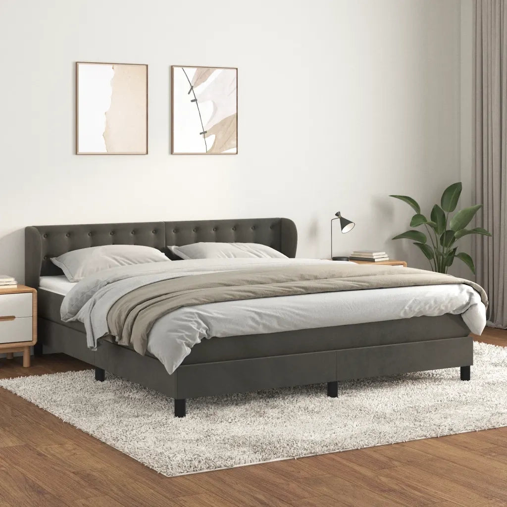 Giroletto a Molle con Materasso Grigio Scuro 160x200 cm Velluto cod mxl 37977