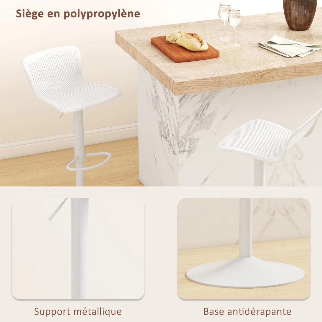 Sgabelli da bar regolabili in altezza con schienale e poggiapiedi ¨C zephmum ¨C 2 pezzi, bianco, 38.5x40x76.5-97.5cm
