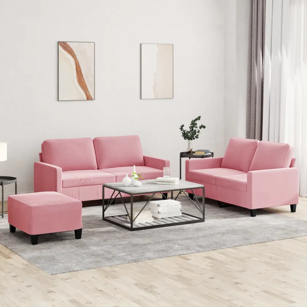 Set di Divani 3 pz con Cuscini rosa in Velluto 3201509