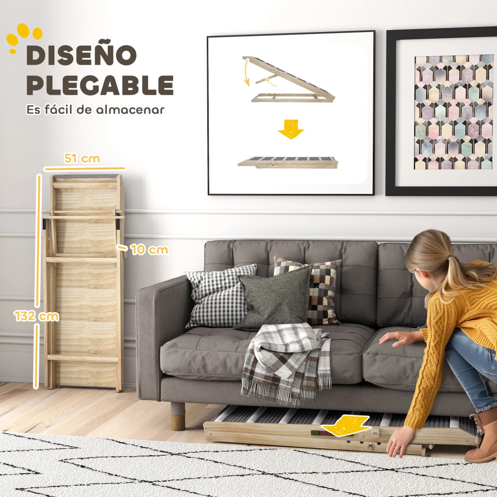 Rampa per Cani Pieghevole ¨C Xylo ¨C Regolabile 41-60 cm, Legno con Tappetino Antiscivolo
