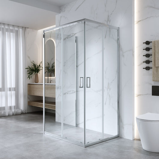 Box Doccia 3 Lati 70x90x70 Cm H185 cm vetro Trasparente 6 mm Apertura Scorrevole| Kiro