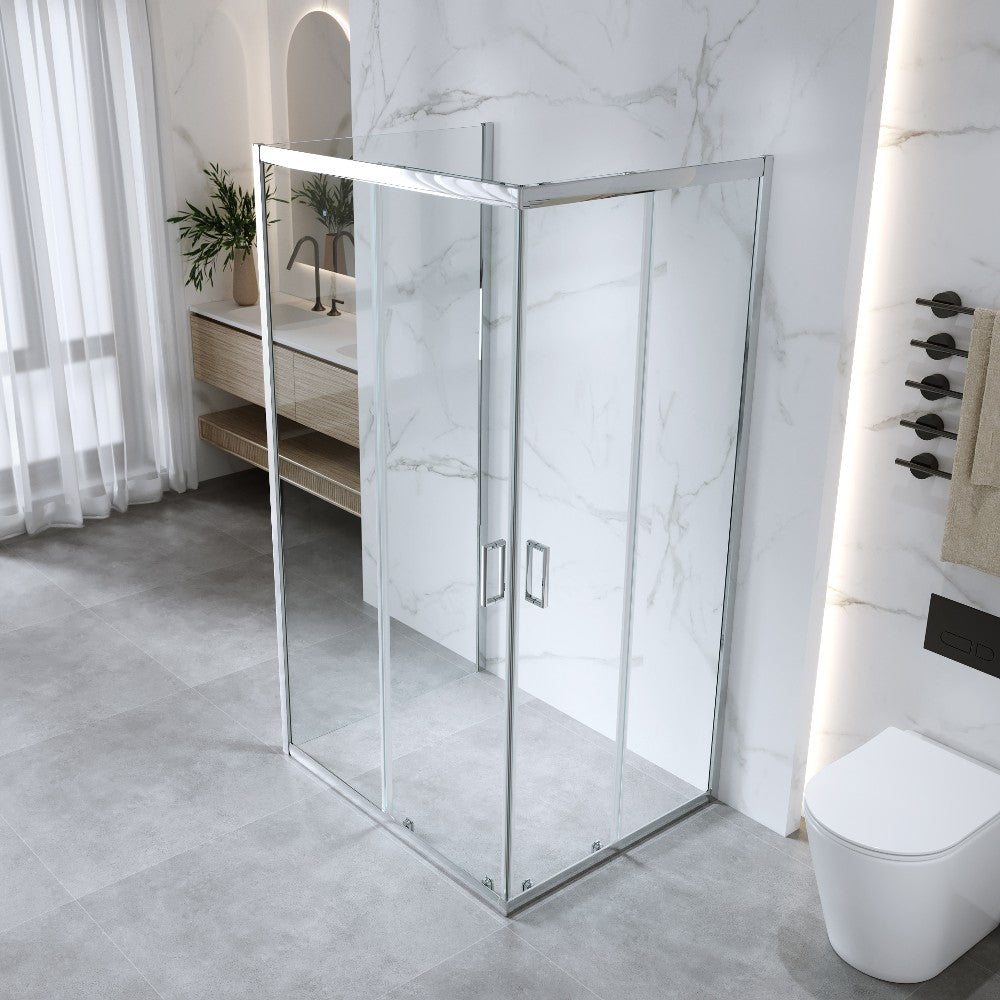 Box Doccia 3 Lati 70x90x70 Cm H185 cm vetro Trasparente 6 mm Apertura Scorrevole| Kiro