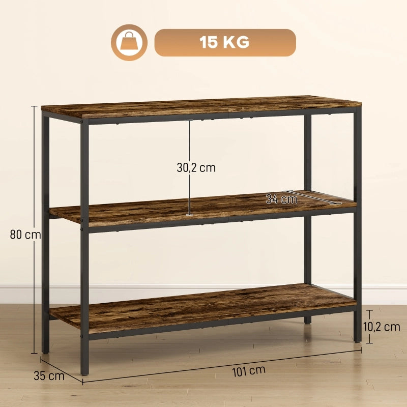 TAVOLO CONSOLLE 101x35x80 cm Legno Marrone Rustico, 3 ripiani