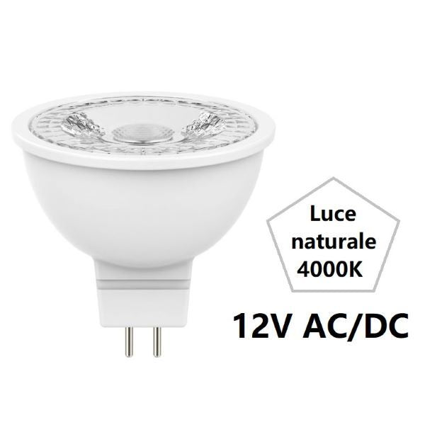 GU5.3 MR16 LAMPADINA FARETTO A LED 12V AC/DC 6,9W LUCE NATURALE 4000K 500LM BOT