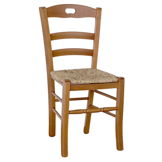 Sedia da pranzo Loris in legno finitura noce chiaro con seduta in paglia