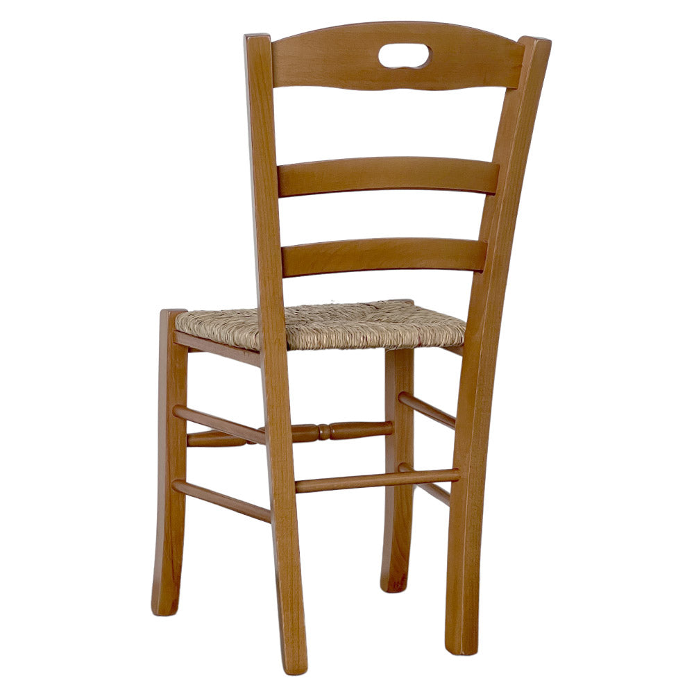 Sedia da pranzo Loris in legno finitura noce chiaro con seduta in paglia