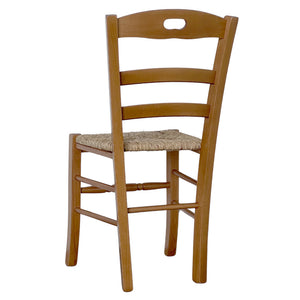 Sedia da pranzo Loris in legno finitura noce chiaro con seduta in paglia