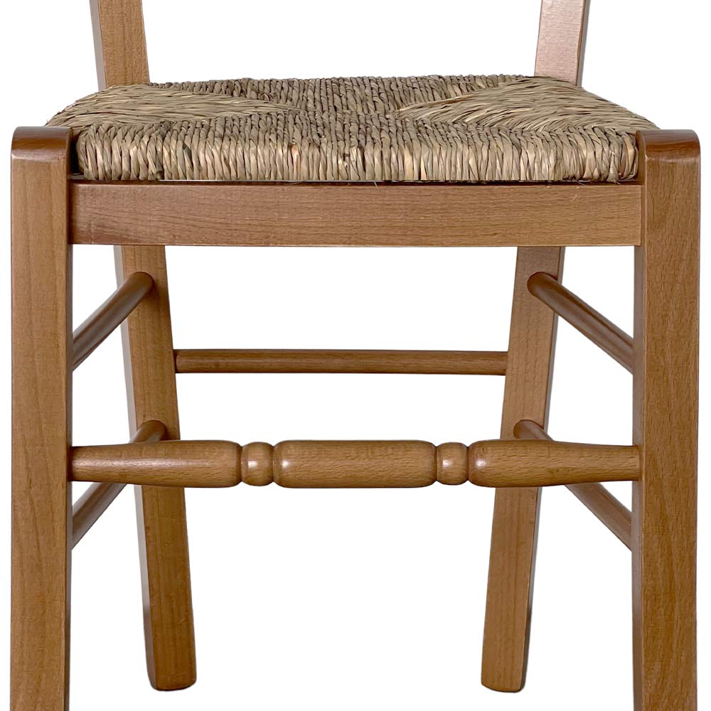 Sedia da pranzo Loris in legno finitura noce chiaro con seduta in paglia