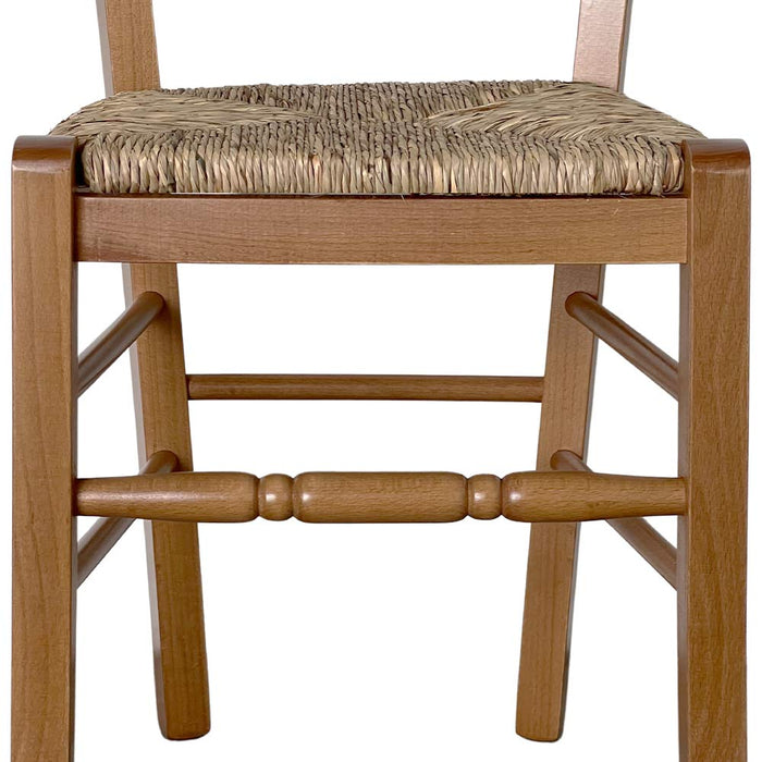 Sedia da pranzo Loris in legno finitura noce chiaro con seduta in paglia