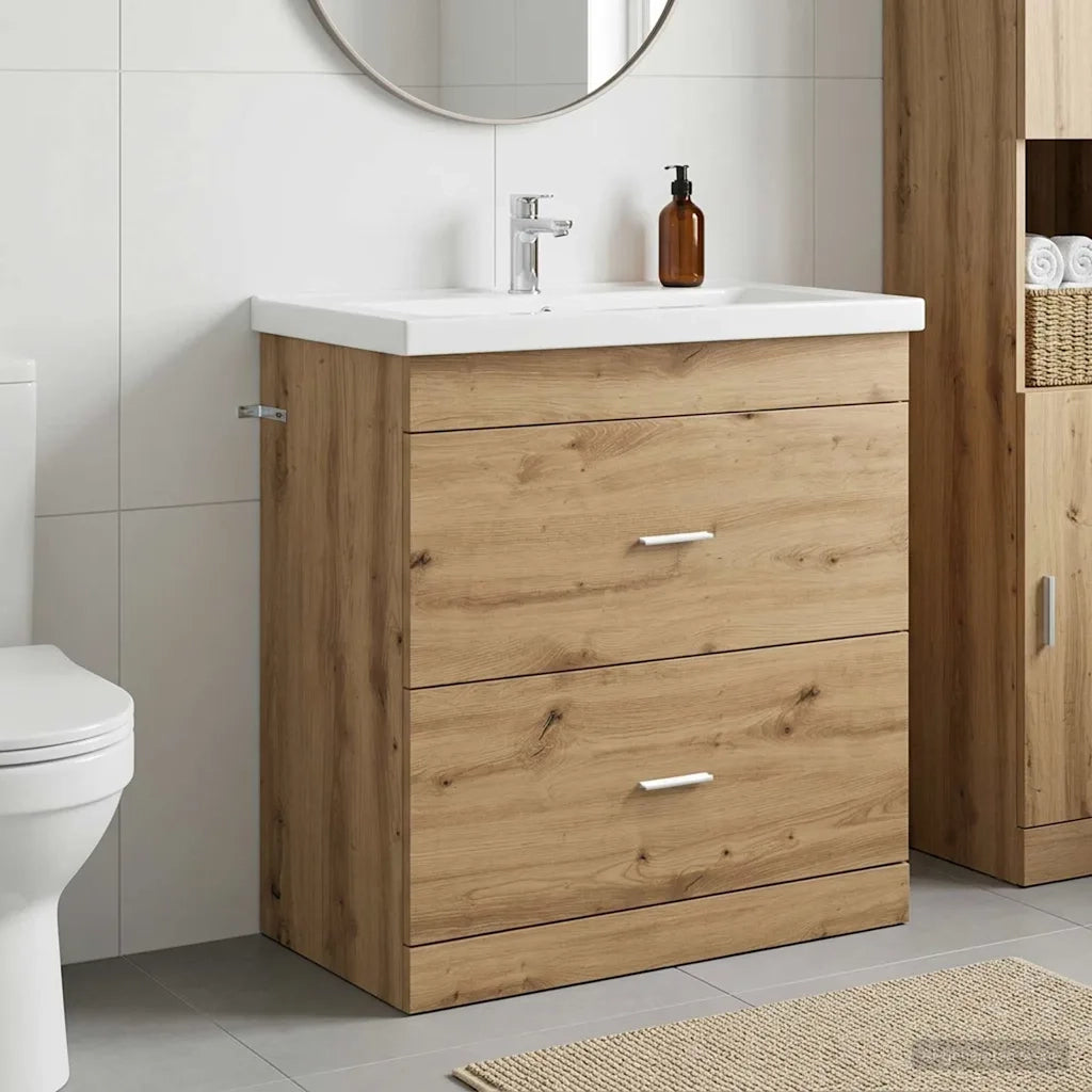 Mobiletto da Bagno Sotto Lavabo Rovere Artigianale 890719