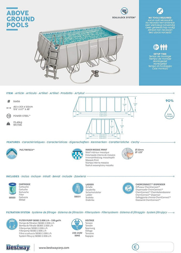 Piscina rettangolare Bestway 56456 Power Steel 412x201x122h