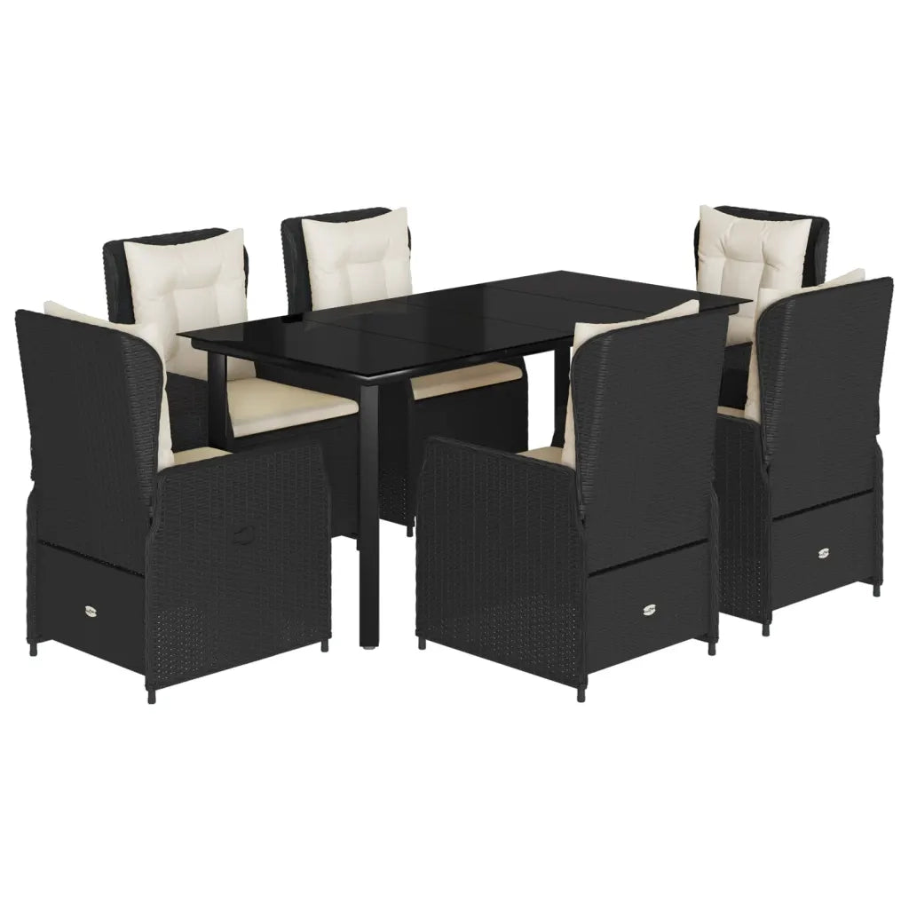 Set da Pranzo da Giardino 7 pz Nero con Cuscini in Polyrattan 3262837