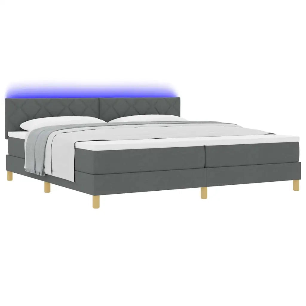 Letto a Sorgente LED con led Grigio scuro 200 x 200 cm Tessuto