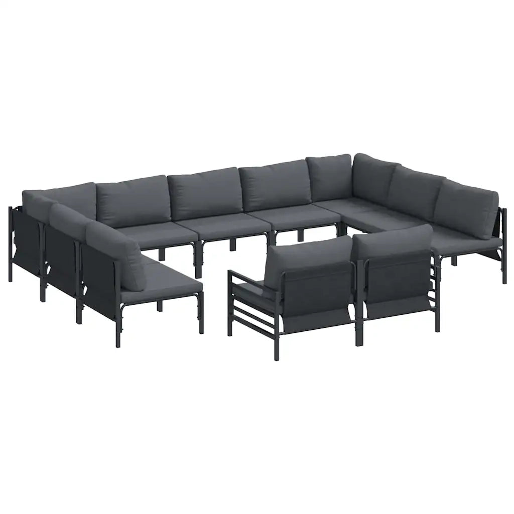 Set Divano da Giardino con cuscino 11 pcs Nero Acciaio 3379024