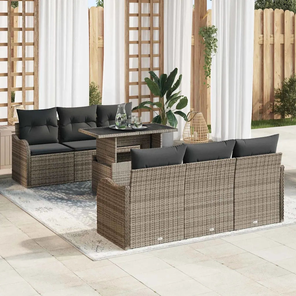 Set Divano da Giardino 7 pcs Grigio Rattan in Polipropilene 3357122