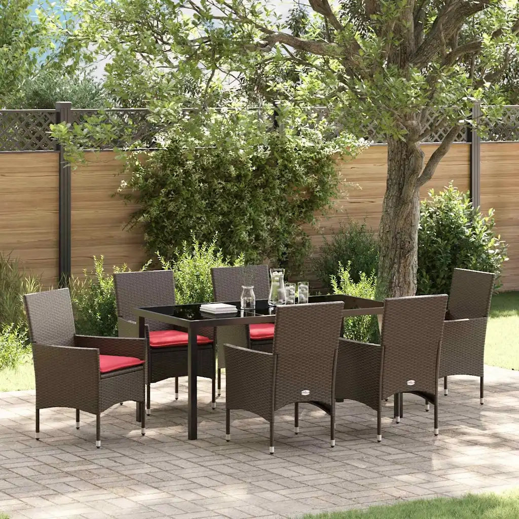 Set di tavolo e sedie con cuscino 7 pcs Marrone Rattan in PE 3379825