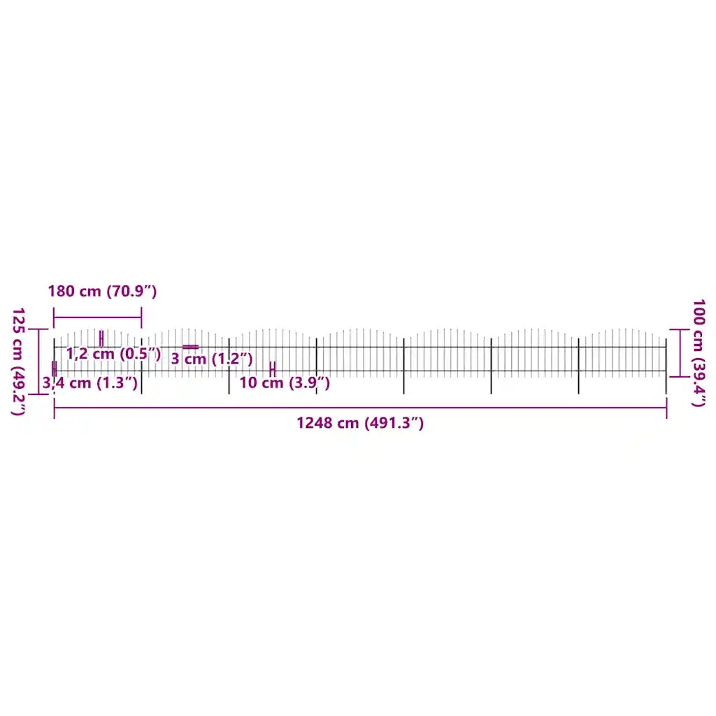 Recinzione da Giardino con Punta a Lancia in Acciaio 1248x125 cm Nera 277727