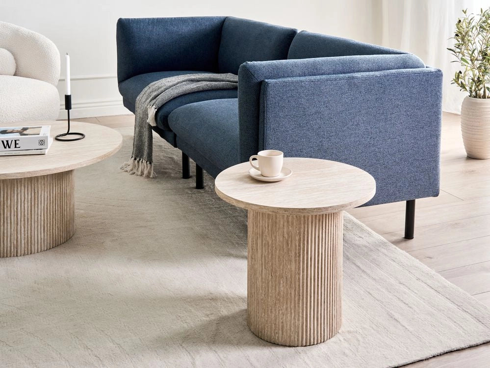 Tavolino con piano in MDF impiallacciato Base in pietra ø 50 cm Beige Design moderno Soggiorno