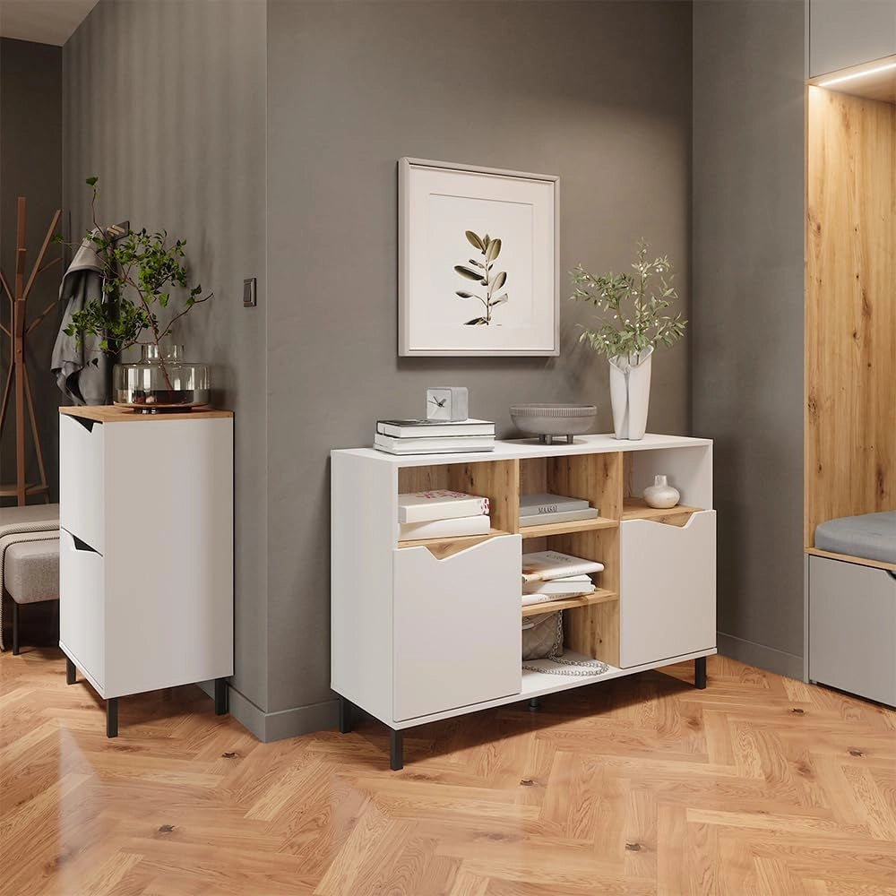 Scarpiera da ingresso Marelle, Bianco/Artisan, 60 x 91.6 cm con 2 scomparti