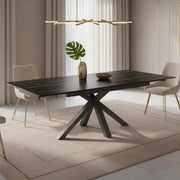 Tavolo da pranzo allungabile in ceramica effetto marmo portoro Guernica 160-240x90 cm fino a 10 posti | Duzzle