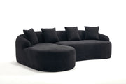 Divano modulare 3 posti con chaise longue sinistra e design curvo in chenille nera per soggiorno