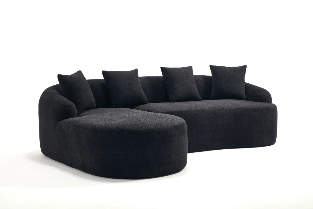 Divano modulare 3 posti con chaise longue sinistra e design curvo in chenille nera per soggiorno