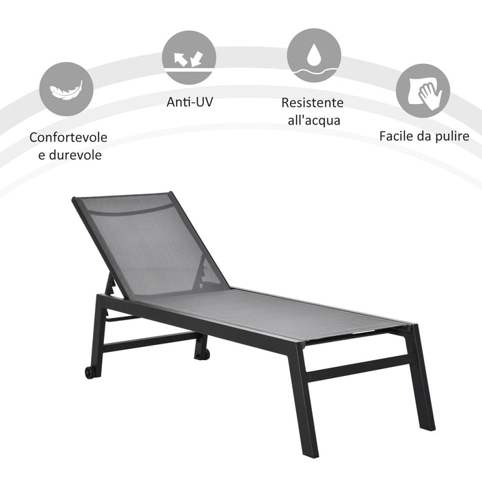 Lettino Prendisole da Giardino 169x65x102 cm  UV Nero e Grigio