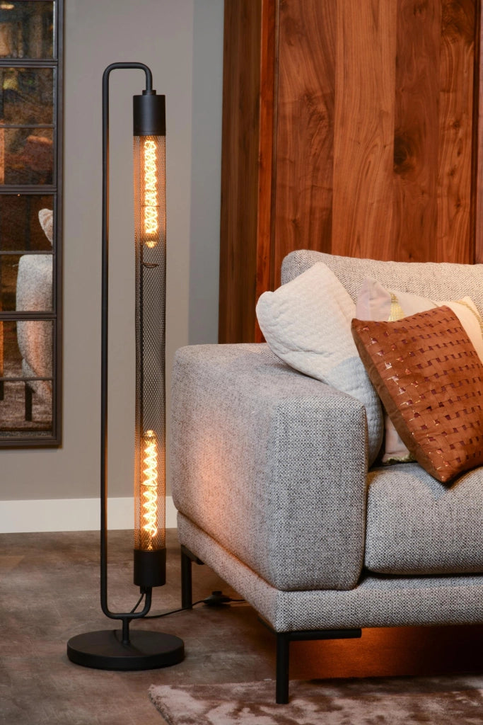 Lampada da terra loft nera in metallo 2xE27 CALIXT Lucide