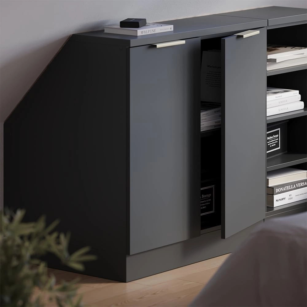 Mobile sottotetto Rion, Antracite-oro, 80 x 81.6 cm con 2 porte, carcassa 60 cm profondità, adatto per il salvaspazio sotto tetti spioventi