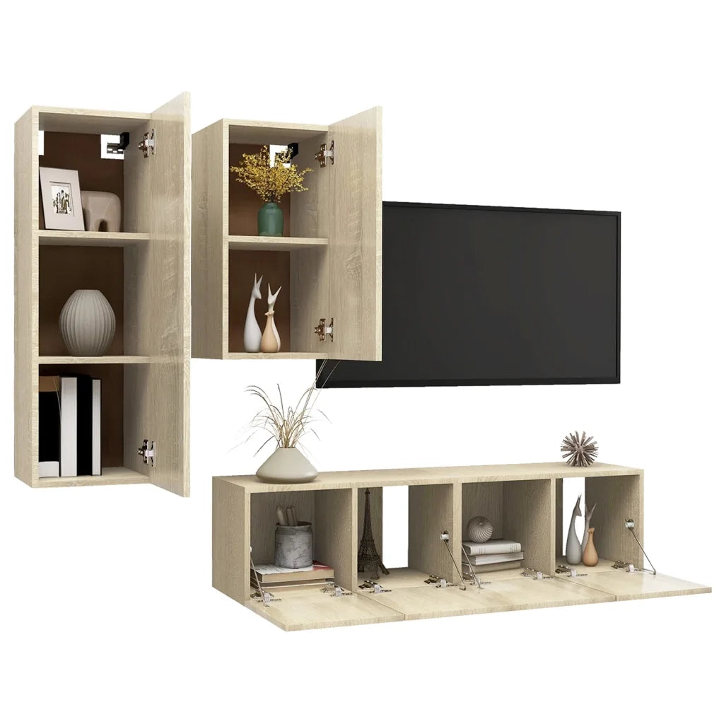 Set di Mobili Porta TV 4 pz Rovere Sonoma in Legno Multistrato 3079046