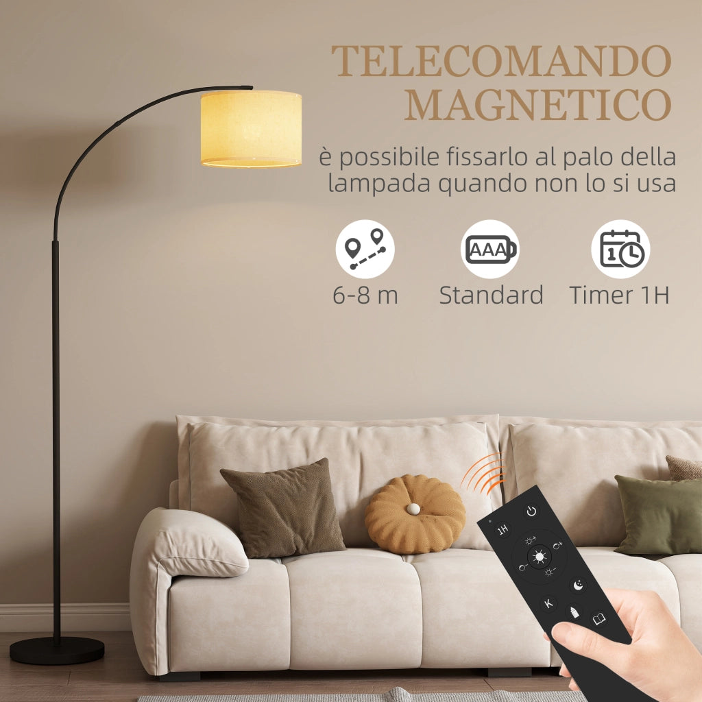 Lampada da Terra LED Regolabile con Telecomando con Timer 1H e Girevole in Metallo Nero