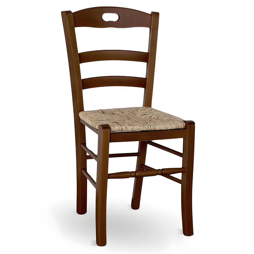 Sedia da pranzo Loris in legno noce scuro con seduta in paglia