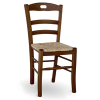 Sedia da pranzo Loris in legno noce scuro con seduta in paglia