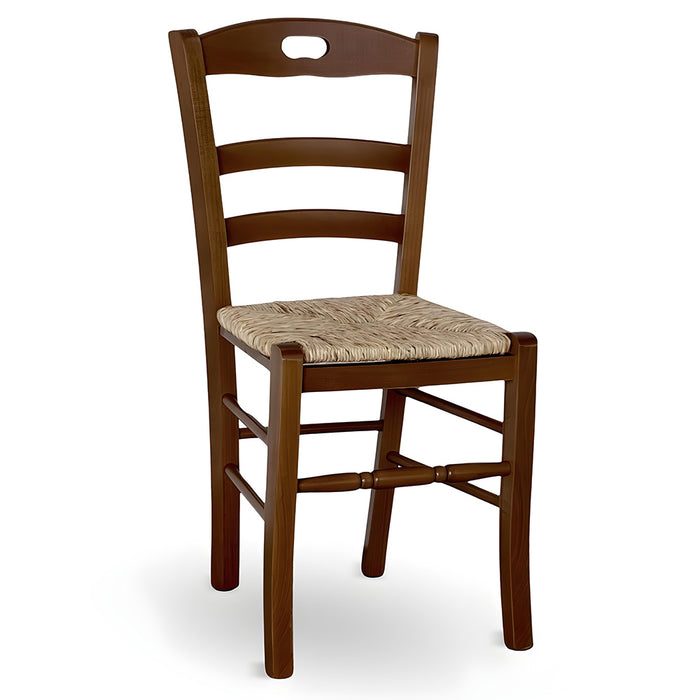 Sedia da pranzo Loris in legno noce scuro con seduta in paglia