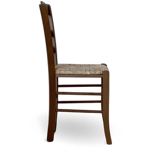 Sedia da pranzo Loris in legno noce scuro con seduta in paglia