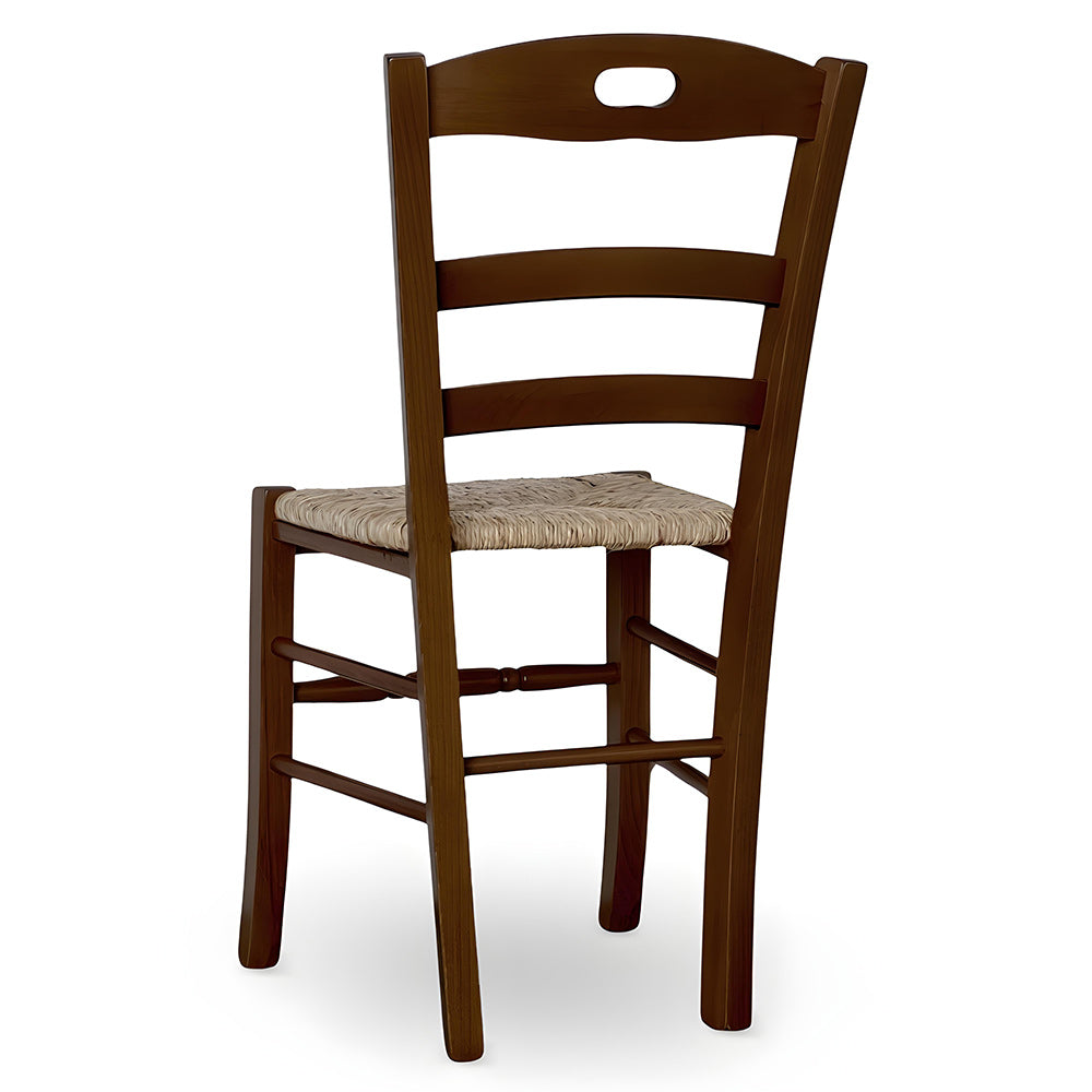 Sedia da pranzo Loris in legno noce scuro con seduta in paglia