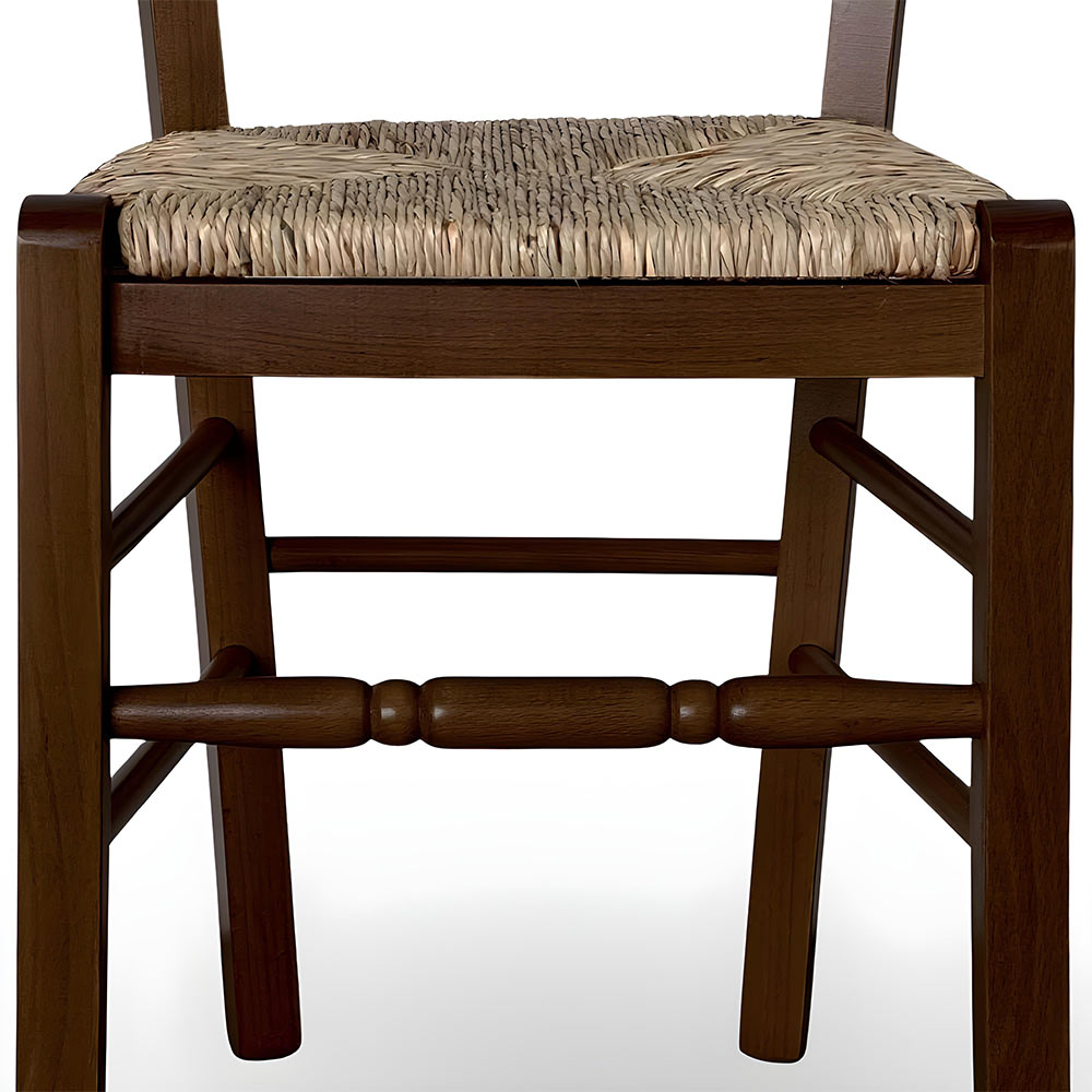 Sedia da pranzo Loris in legno noce scuro con seduta in paglia
