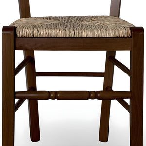 Sedia da pranzo Loris in legno noce scuro con seduta in paglia