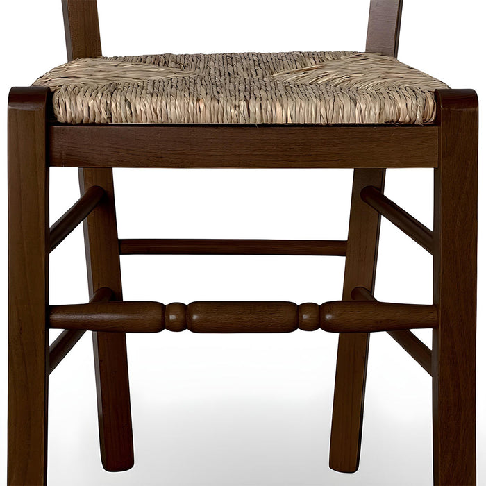 Sedia da pranzo Loris in legno noce scuro con seduta in paglia