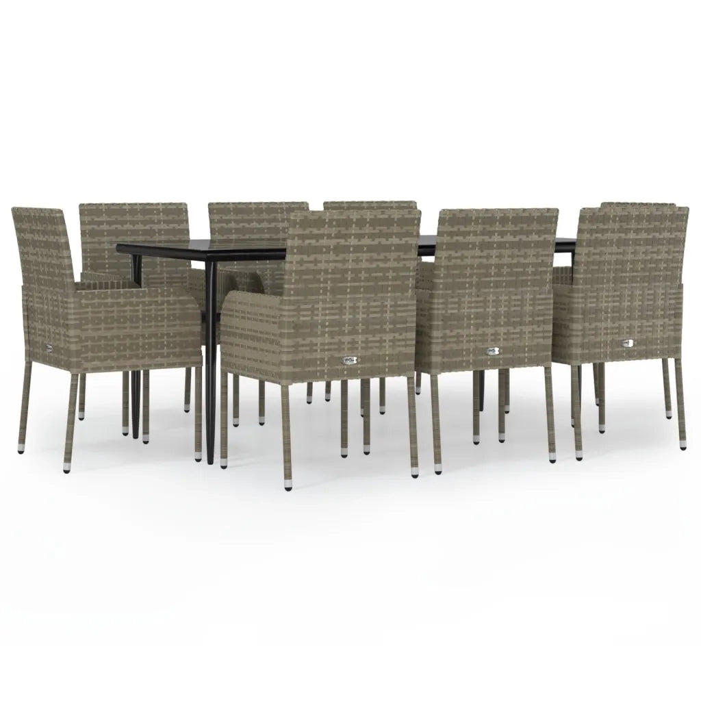 Set da Pranzo Giardino 9pz con Cuscini Nero e Grigio Polyrattancod mxl 69362