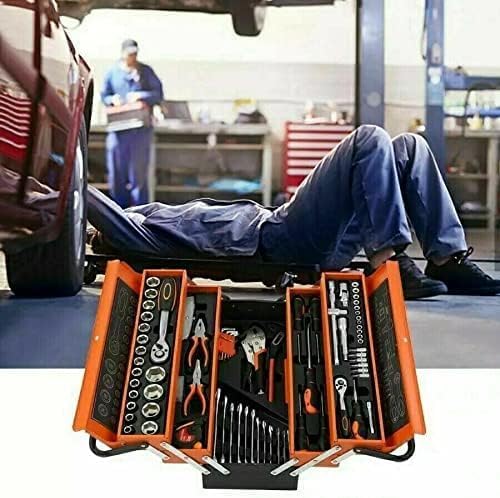 Cassetta Attrezzi Completa con 85 Pezzi in Metallo Cassetta Porta Utensili Organizer per Attrezzi Resistente Pieghevole con Occhiello per Lucchetto per Fai da Te Meccanico Elettricista