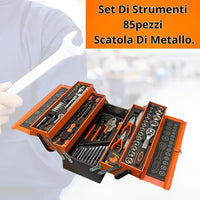 Cassetta Attrezzi Completa con 85 Pezzi in Metallo Cassetta Porta Utensili Organizer per Attrezzi Resistente Pieghevole con Occhiello per Lucchetto per Fai da Te Meccanico Elettricista