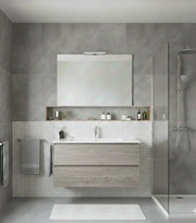 Mobile Bagno LOKI Già Montato 2 cassetti con piedini, lavabo e specchio Rovere affumicato 80x40 cm