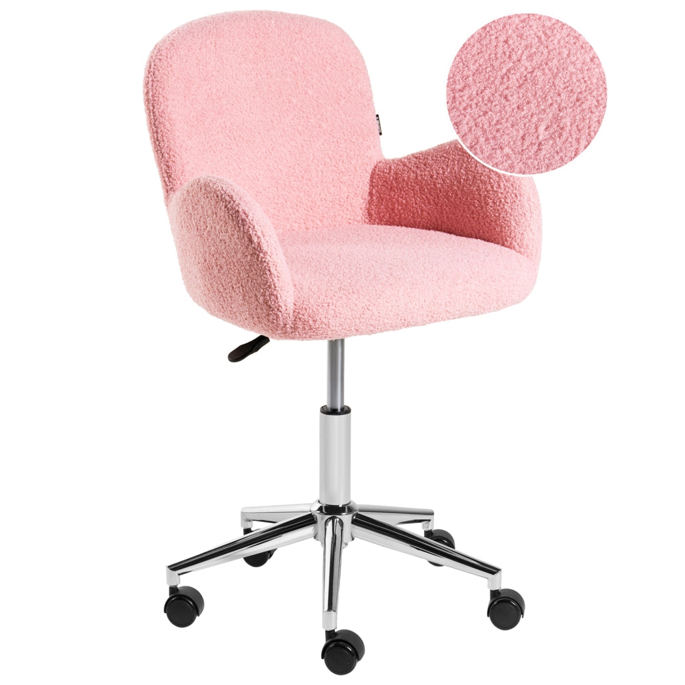 Sedia da ufficio girevole con altezza regolabile in tessuto boucle rosa stile moderno retrò ufficio di casa