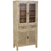 Vetrina artigianale in legno grigio invecchiato 85x40x180h cm