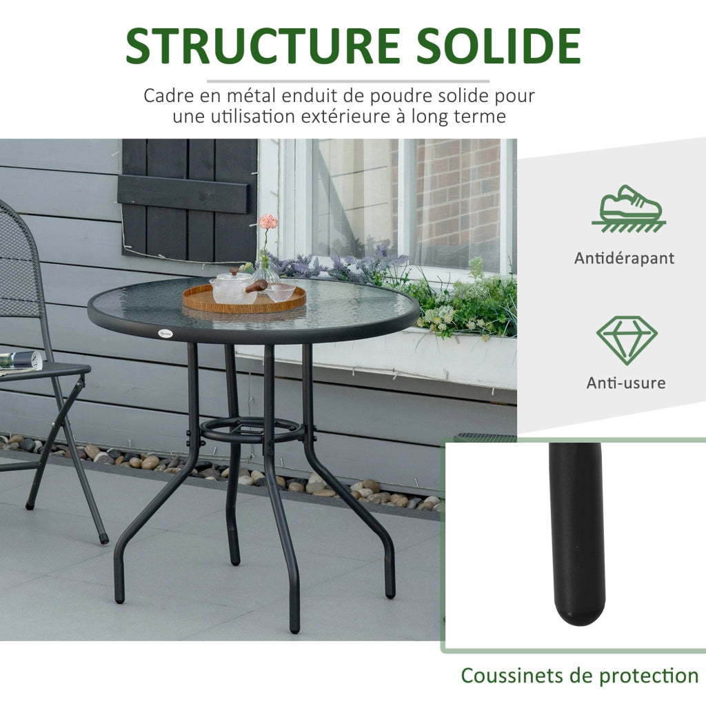 Tavolo da pranzo rotondo da giardino ¨C Xylo ¨C Vetro temperato nero ? 80x72 cm