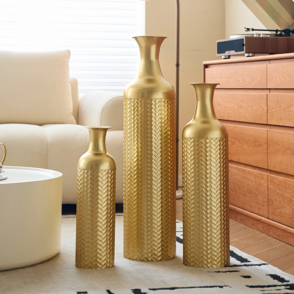 VASI DA PAVIMENTO Set da 3 pezzi 50/66/83 cm Oro in Metallo